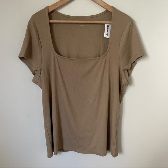Old Navy Ribbed Square Neck T Shirt Toasted Almond Size XXL Tall NEW NWT - Picture 5 of 9